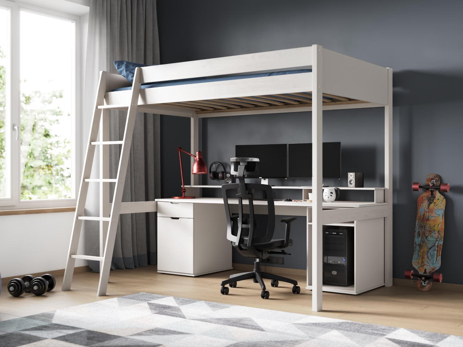 noomi tera white highsleeper with desk
