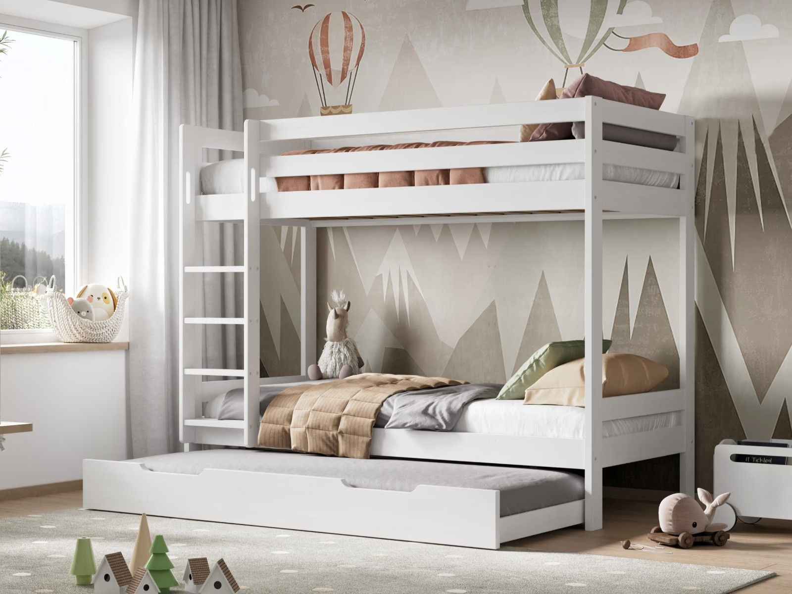 noomi nora white bunk bed with open trundle