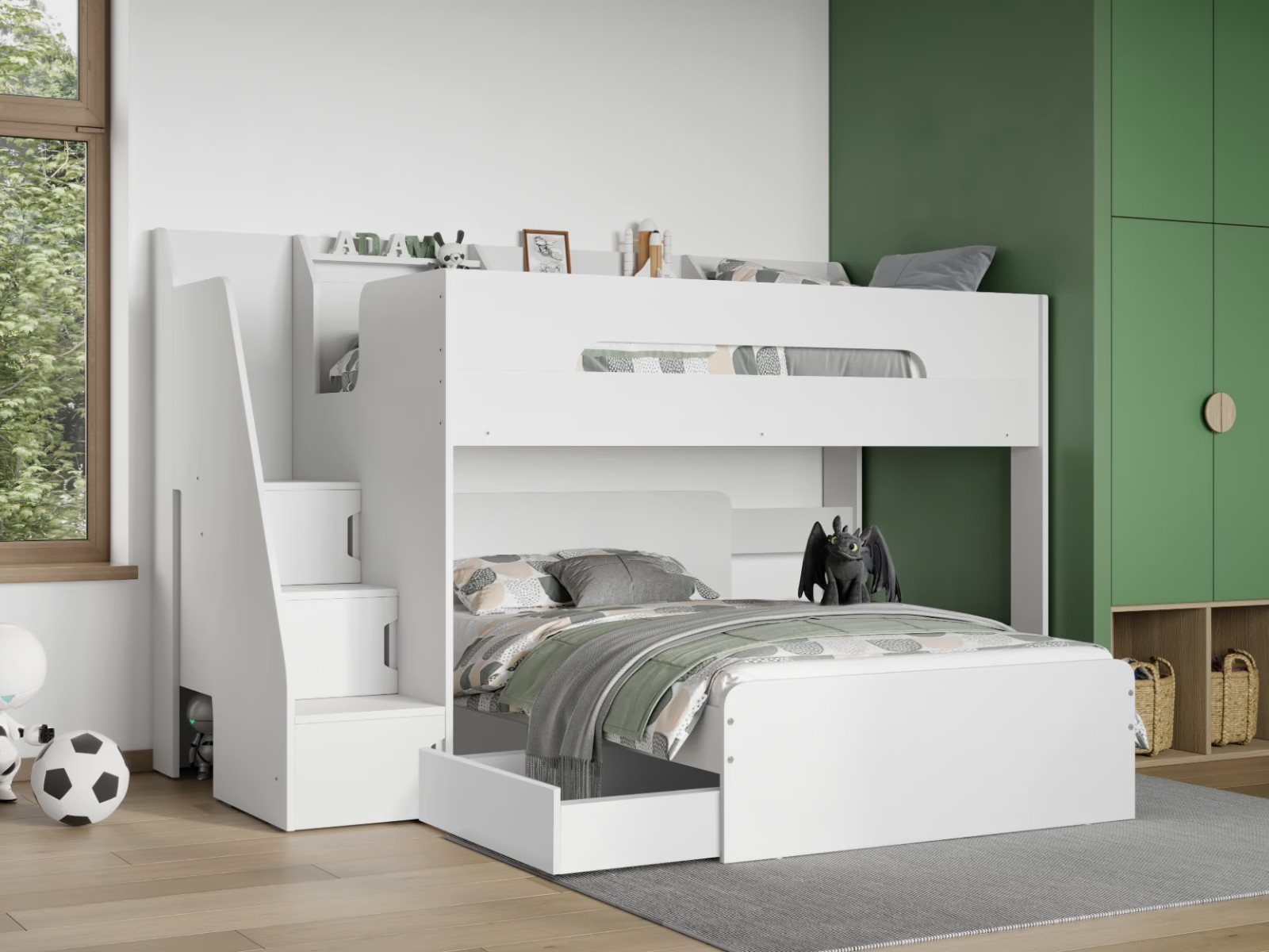 flair stepaside white staircase highsleeper bed with small double lower bed